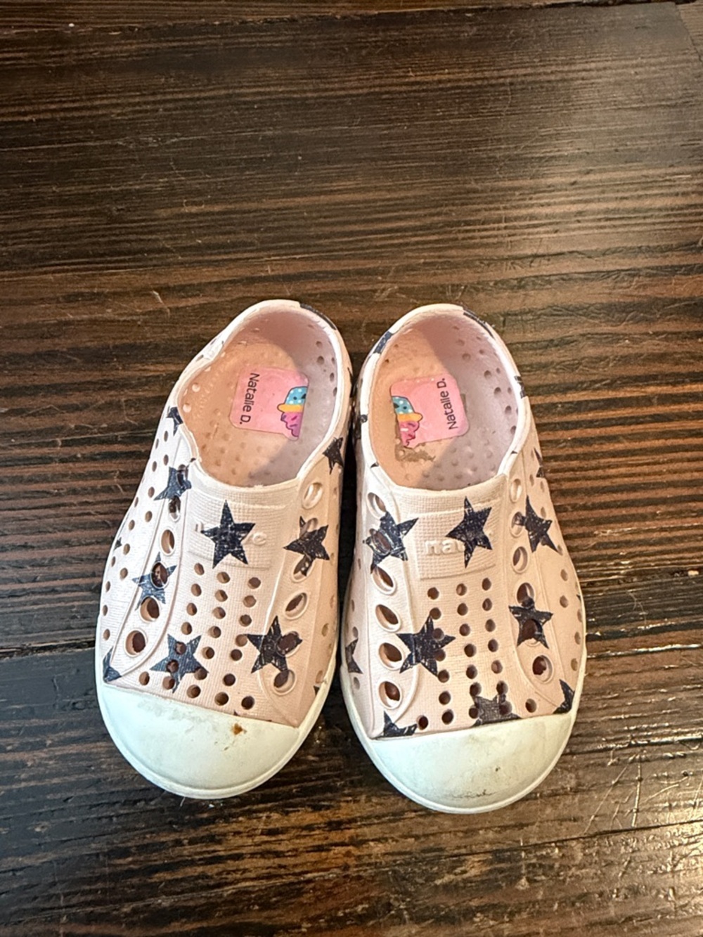 Native Shoes Pink Water Slip-Ons with Navy Star Accents